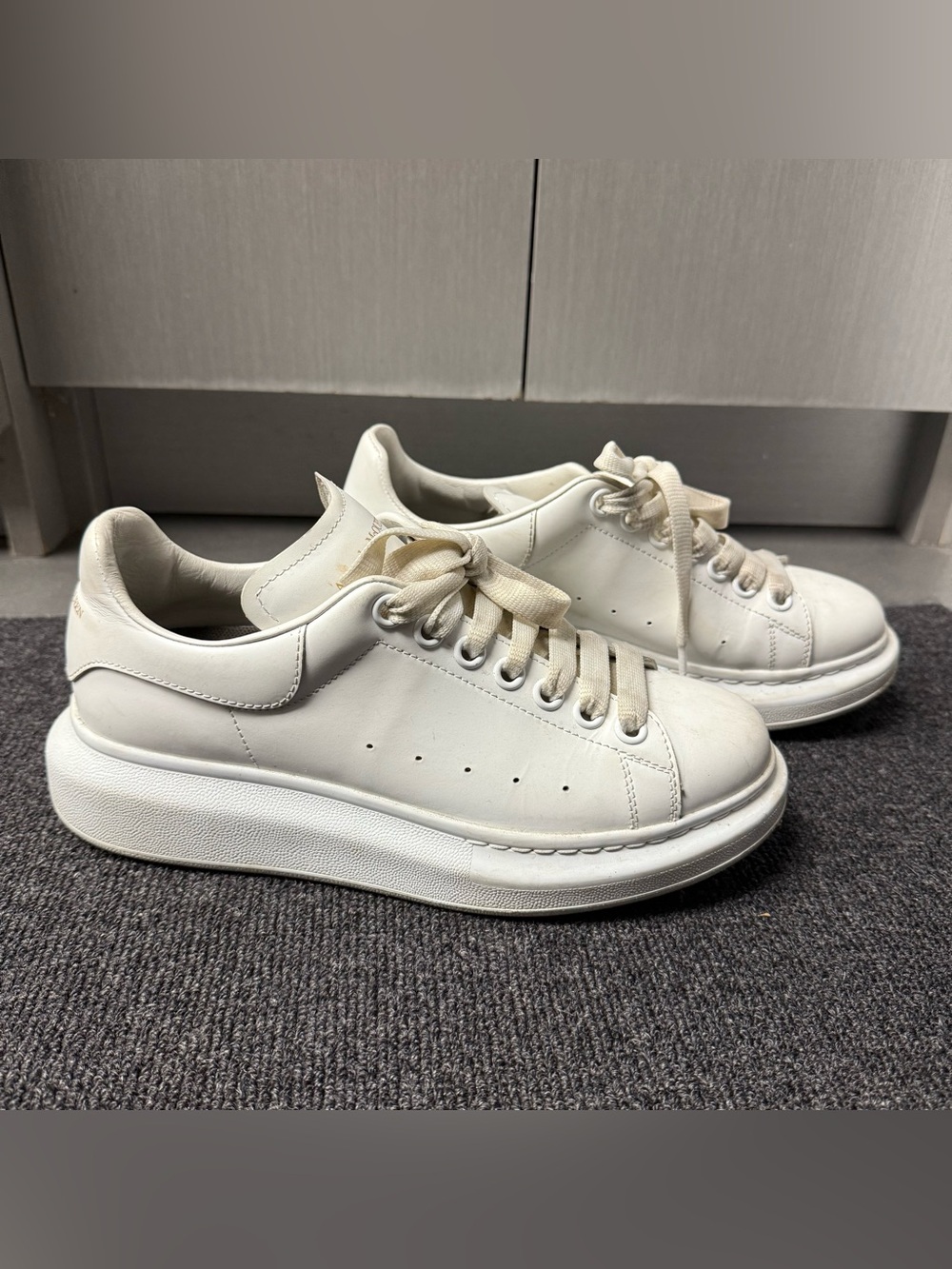 Alexander McQueen Cream-White Platform Leather Sneakers